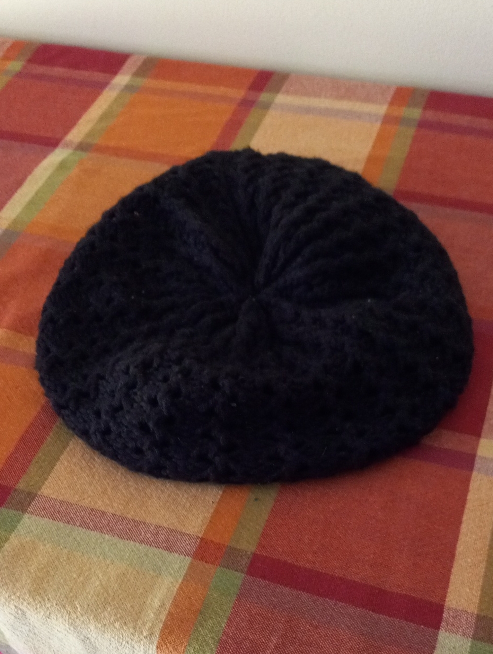 Black Crochet Knit Beret Slouchy Beanie Hat – OS